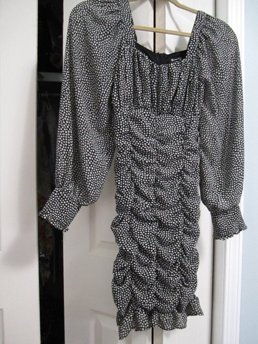 Versona Polka-Dot Mini Dress with Draped Detail